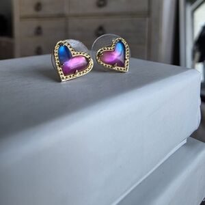 Kendra Scott Ari Watercolor Heart Stud Earrings with Pink and Blue Accents